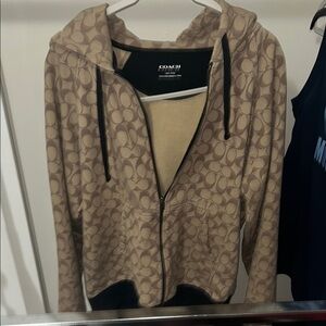 Coach Beige Signature Zip-Up Hoodie
